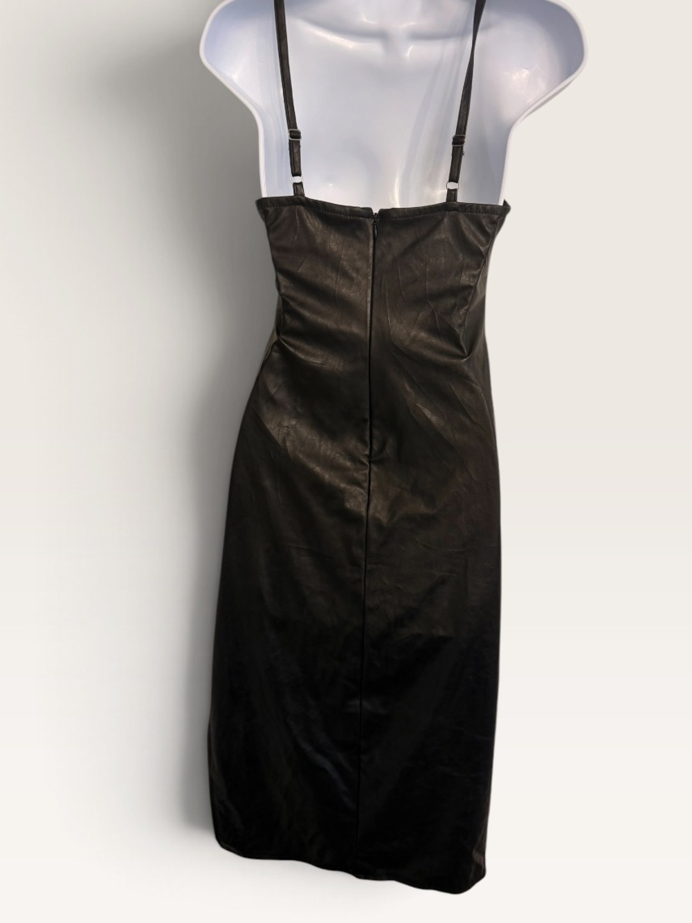 Wild Fable Vegan Leather Black Slip Dress w/ side split XS - Picture 2 of 5